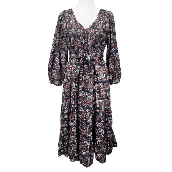 Cleobella Carly Ankle Dress Smocked Bodice Midi Medium Folksy Cottage Spring - Picture 2 of 8